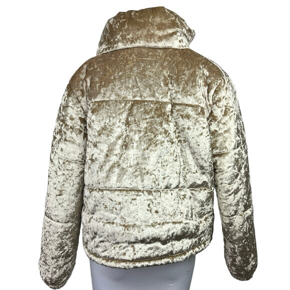 Boohoo Gold Metallic Velour Velvet Zip Up Collar Outdoor Puffer Jacket Coat 4 - Picture 2 of 4